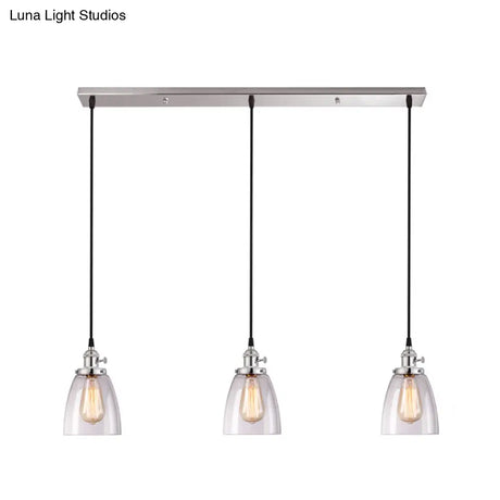Industrial Glass Pendant Lights For Bar - 3 Tapered Pendants On Hanging Cord