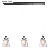 Industrial Glass Pendant Lights For Bar - 3 Tapered Pendants On Hanging Cord