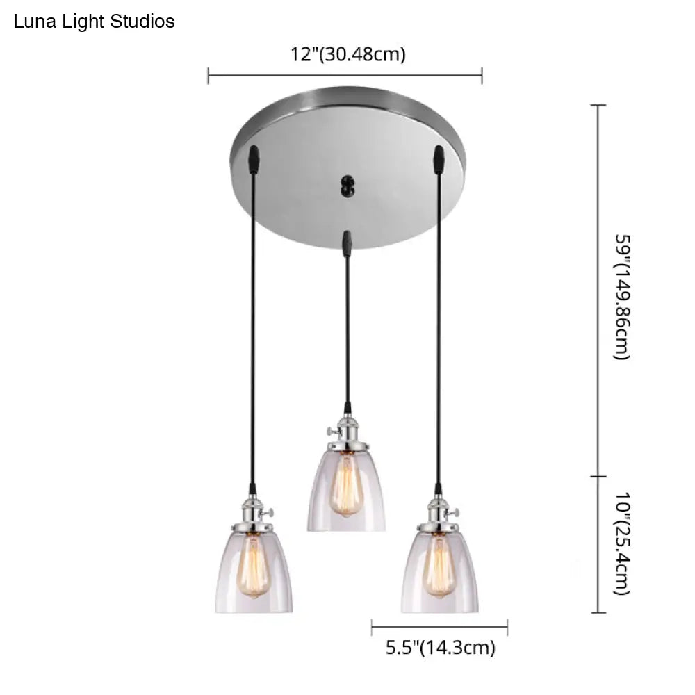 Industrial Glass Pendant Lights For Bar - 3 Tapered Pendants On Hanging Cord