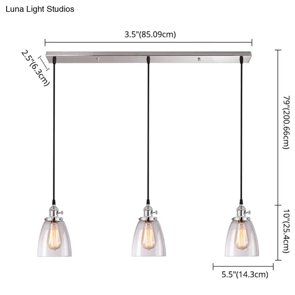 Industrial Glass Pendant Lights For Bar - 3 Tapered Pendants On Hanging Cord