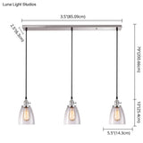 Industrial Glass Pendant Lights For Bar - 3 Tapered Pendants On Hanging Cord