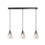 Industrial Glass Pendant Lights For Bar - 3 Tapered Pendants On Hanging Cord Black / Linear