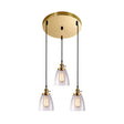 Industrial Glass Pendant Lights For Bar - 3 Tapered Pendants On Hanging Cord Brass / Round