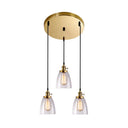 Industrial Glass Pendant Lights For Bar - 3 Tapered Pendants On Hanging Cord Brass / Round