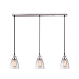 Industrial Glass Pendant Lights For Bar - 3 Tapered Pendants On Hanging Cord Chrome / Linear