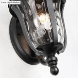 Industrial Glass Wall Lamp With Dimpled Urn Design - Single Bulb Outdoor Sconce In Black 3 Sizes
