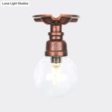 Industrial Globe Clear Glass Led Ceiling Light - Copper Finish