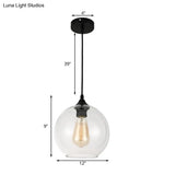 Industrial Globe Pendant Light | Wide 8/10/12 1-Light Grey/Clear Glass Black Hanging Lamp