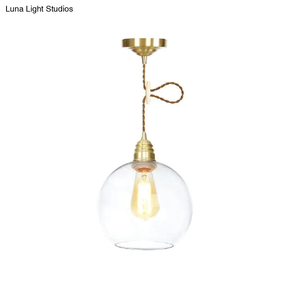 Industrial Globe Pendant Lighting - 1 Light Clear Glass Hanging Lamp In Brass 8’/10’/12’ Wide