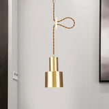 Industrial Gold Metallic Cylinder Pendant Light With Adjustable Ceiling Hang / A