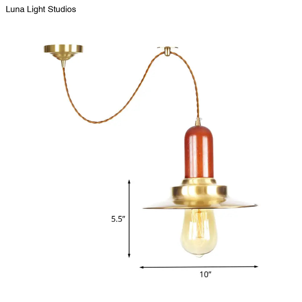 Industrial Gold Pendant Lighting - Flat Shape Bulb Fixture With Metallic Finish For Stylish Ceiling