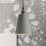 Industrial Gray Cement And Metal Pendant Lighting Fixture - 1 Light Cone/Round Design Ideal For