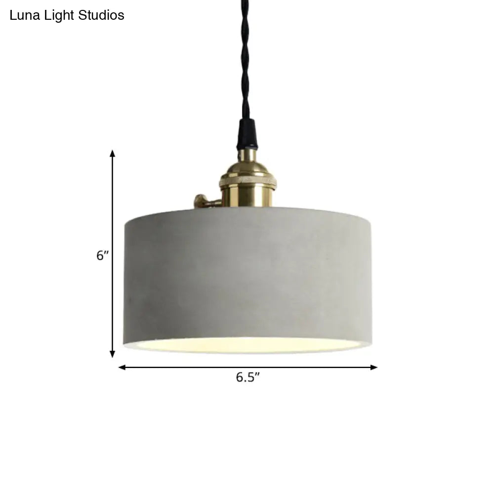Industrial Gray Cement And Metal Pendant Lighting Fixture - 1 Light Cone/Round Design Ideal For