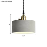 Industrial Gray Cement And Metal Pendant Lighting Fixture - 1 Light Cone/Round Design Ideal For