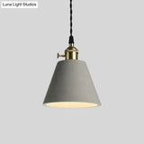 Industrial Gray Cement And Metal Pendant Lighting Fixture - 1 Light Cone/Round Design Ideal For