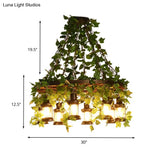Industrial Green Lantern Wooden Chandelier - Led Restaurant Ceiling Light (3/6/8 Heads)
