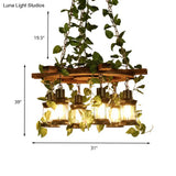 Industrial Green Lantern Wooden Chandelier - Led Restaurant Ceiling Light (3/6/8 Heads)
