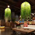 Industrial Green Metal Chandelier With Bell Cage Design And Wicker Ornament 18’/21.5’ Wide -