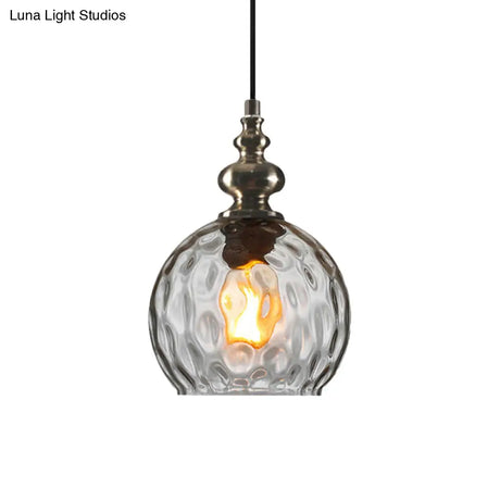 Industrial Grey/Clear/Amber Dimpled Glass Pendant Light With Single Bulb