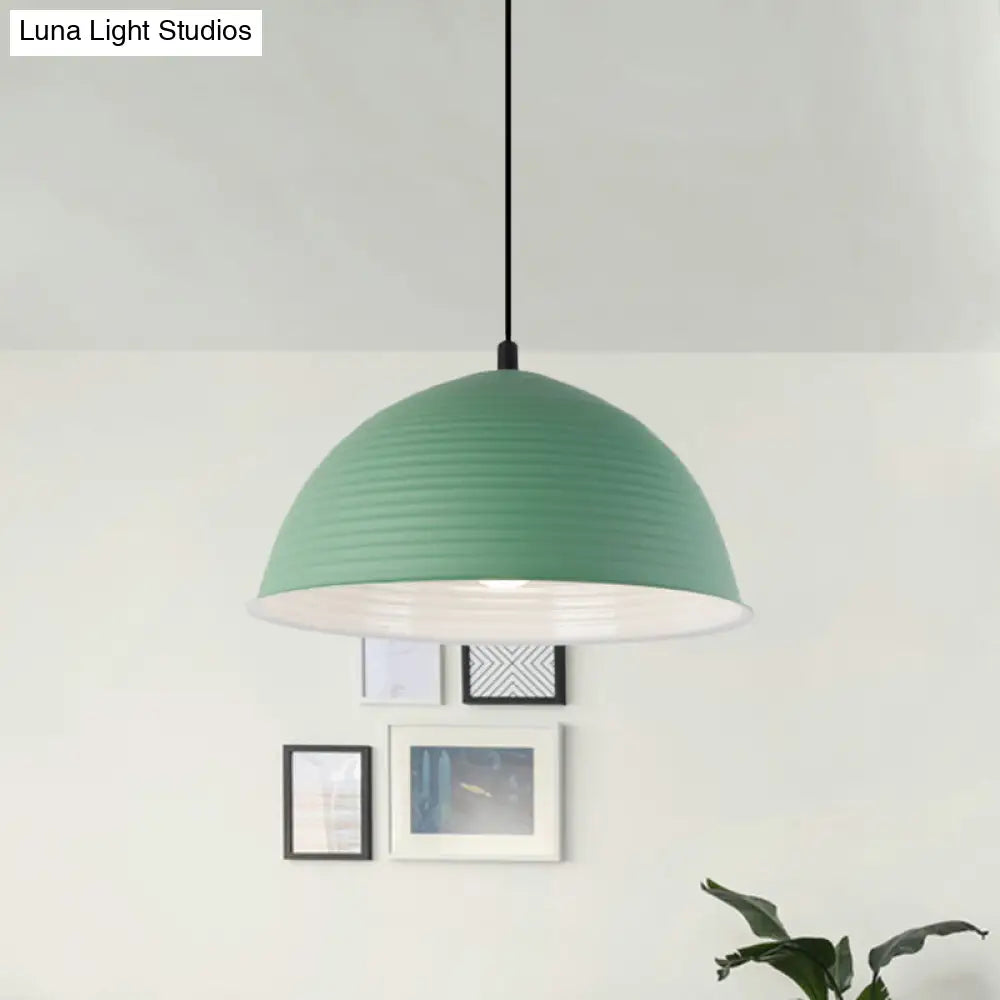 Industrial Grey/Yellow Hanging Lamp With Ribbed Dome Shade - 1 Light 12’/16’ Wide Metal Indoor