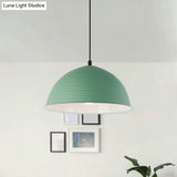 Industrial Grey/Yellow Hanging Lamp With Ribbed Dome Shade - 1 Light 12’/16’ Wide Metal Indoor
