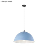 Industrial Grey/Yellow Hanging Lamp With Ribbed Dome Shade - 1 Light 12’/16’ Wide Metal Indoor