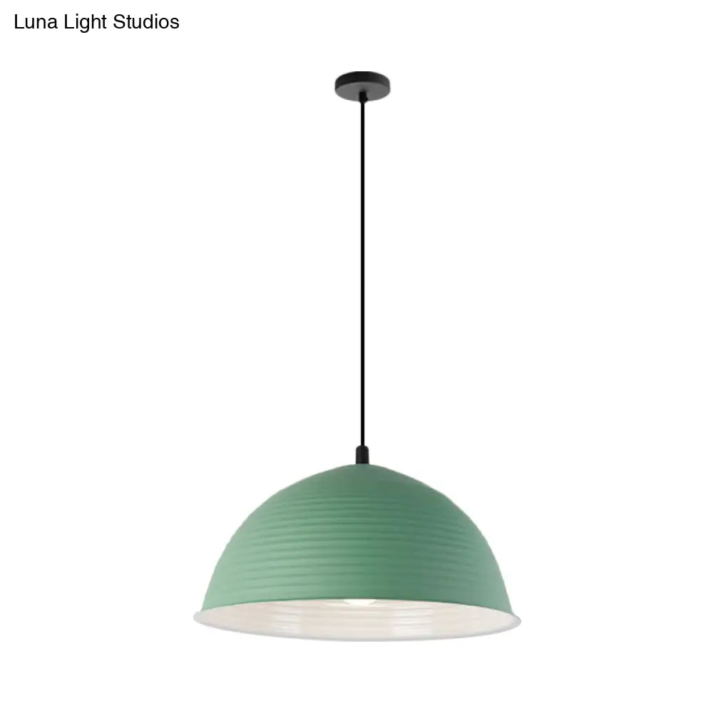 Industrial Grey/Yellow Hanging Lamp With Ribbed Dome Shade - 1 Light 12’/16’ Wide Metal Indoor