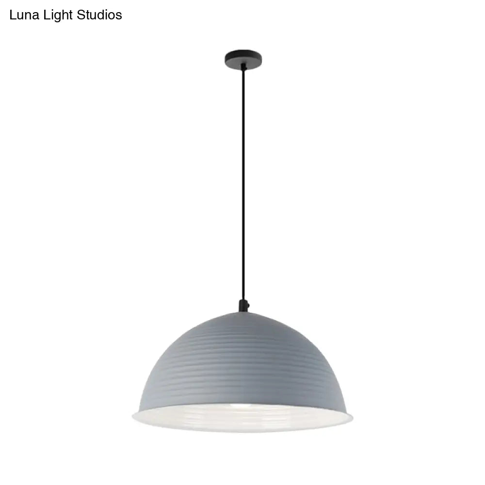 Industrial Grey/Yellow Hanging Lamp With Ribbed Dome Shade - 1 Light 12’/16’ Wide Metal Indoor