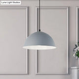 Industrial Grey/Yellow Hanging Lamp With Ribbed Dome Shade - 1 Light 12’/16’ Wide Metal Indoor