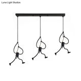 Industrial Hanging Light Fixture With Human Shape Design - 3-Bulb Restaurant Pendant Lamp In Black