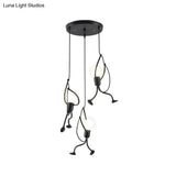 Industrial Hanging Light Fixture With Human Shape Design - 3-Bulb Restaurant Pendant Lamp In Black