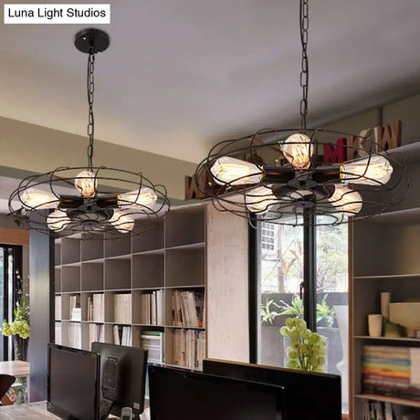 Industrial Iron Cage Hanging Lamp | 5-Light Chandelier For Bedroom