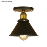 Industrial Iron Cone Shade 1 - Light Ceiling Lamp: Rust/Black/Copper Semi Mount Lighting