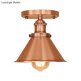 Industrial Iron Cone Shade 1 - Light Ceiling Lamp: Rust/Black/Copper Semi Mount Lighting