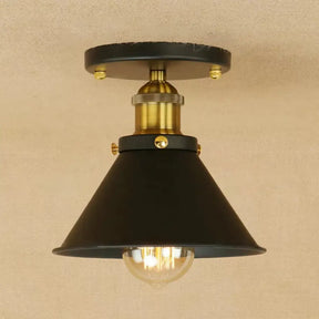 Industrial Iron Cone Shade 1 - Light Ceiling Lamp: Rust/Black/Copper Semi Mount Lighting Black -