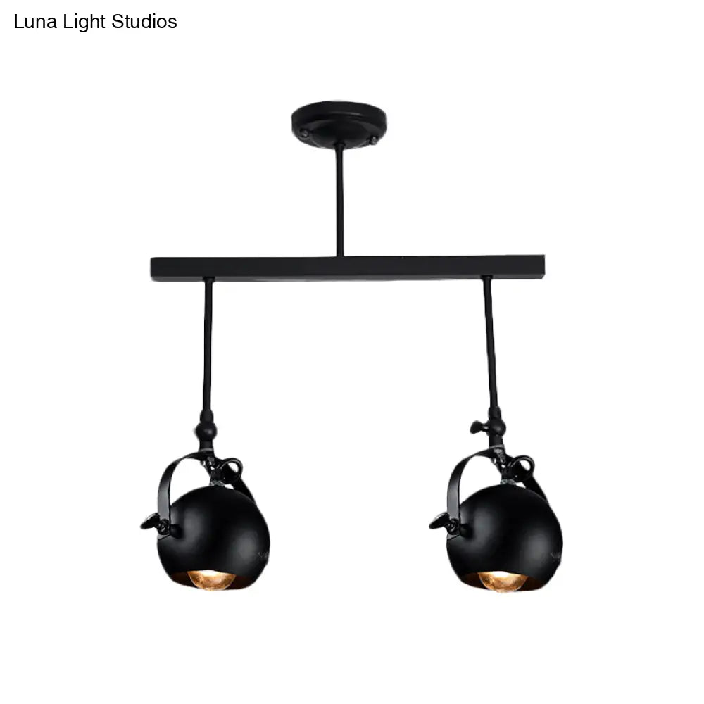 Industrial Iron Dome Restaurant Semi Flush Mount Ceiling Light Fixture With Linear Design - 2/3