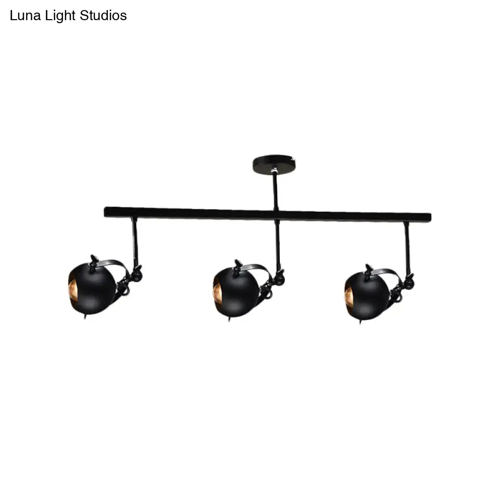 Industrial Iron Dome Restaurant Semi Flush Mount Ceiling Light Fixture With Linear Design - 2/3