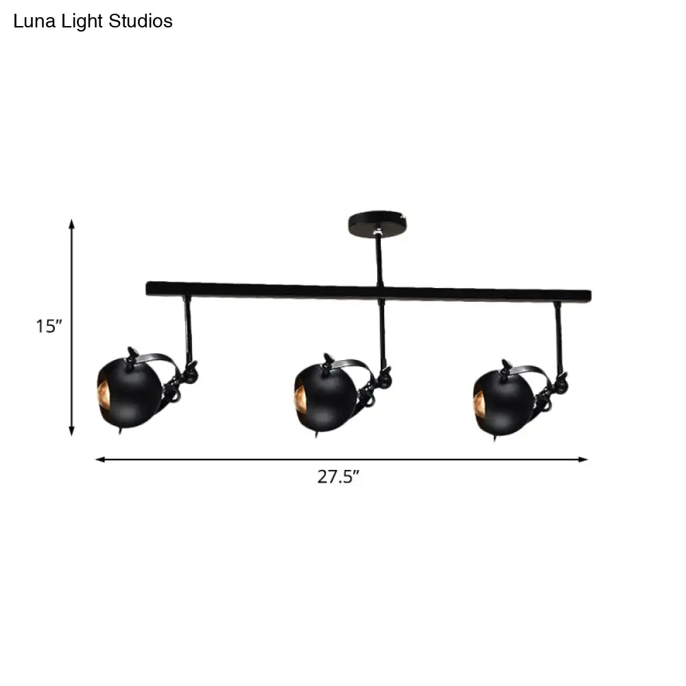 Industrial Iron Dome Restaurant Semi Flush Mount Ceiling Light Fixture With Linear Design - 2/3