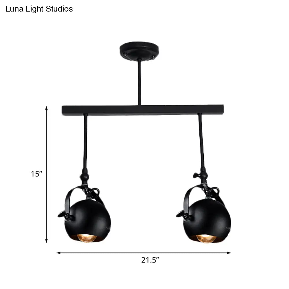 Industrial Iron Dome Restaurant Semi Flush Mount Ceiling Light Fixture With Linear Design - 2/3