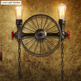 Industrial Iron Garage Sconce Lamp - Black Wheel Wall Mounted Light With Chain And Valve