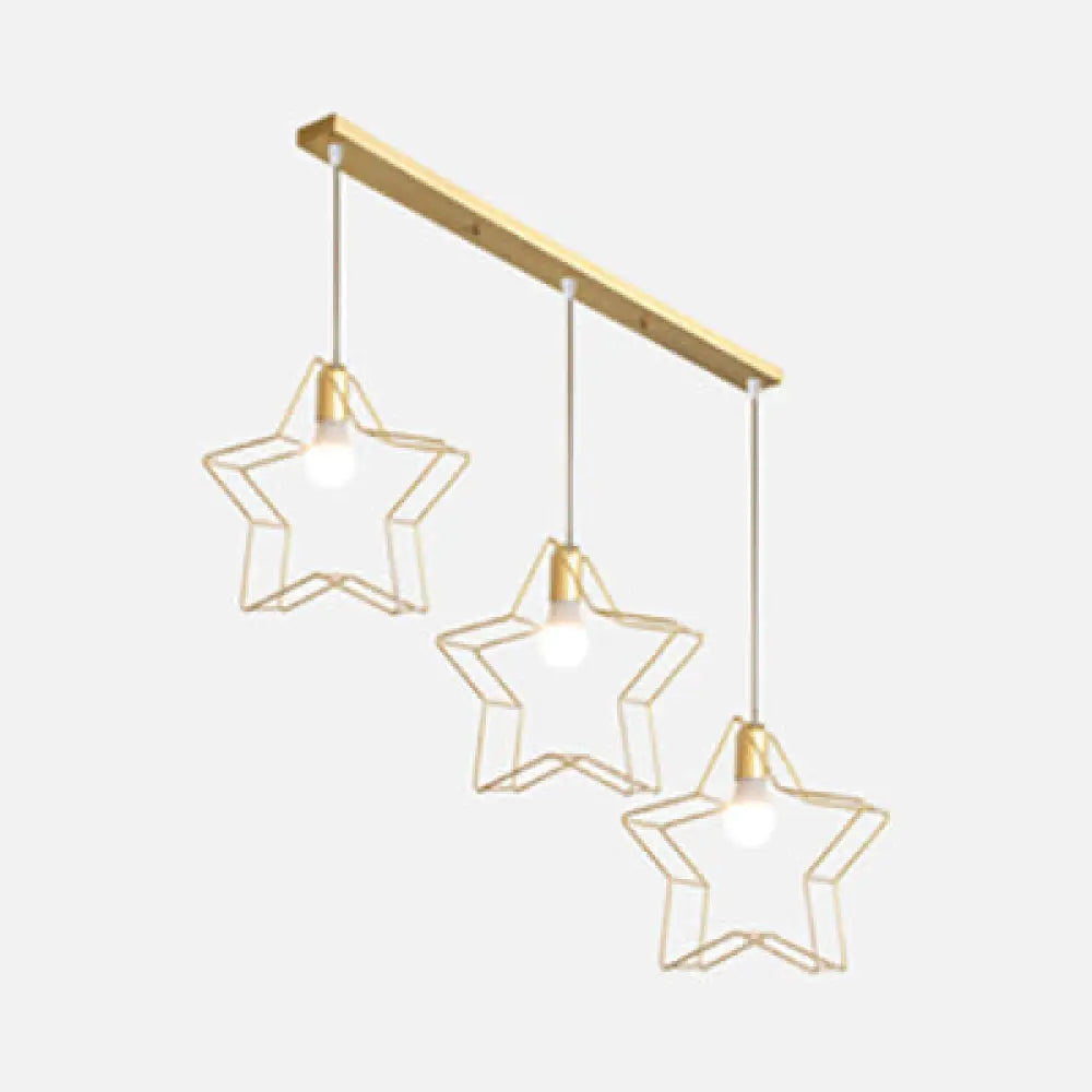 Industrial Iron Hanging Ceiling Light With 3 Golden Globe Diamond And Star Shades Gold /