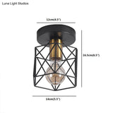 Industrial Iron Hexagonal Balcony Ceiling Light - Semi Flush Mount Fixture With 1 - Bulb