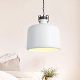 Industrial Iron Pendant Light Fixture - Bucket Restaurant 1 Bulb Suspension Lamp (Black/White) White