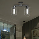 Industrial Iron Semi-Mount Ceiling Lighting With 2 Lights In Bronze/Aged Silver Finish Aged