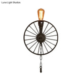 Industrial Iron Wheel Wall Mounted Sconce With Chain And Pipe - Black 1/4/5-Bulb Light