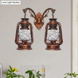 Industrial Lantern Wall Sconce Light Fixture - 2 Bulb Clear Glass Design In A Black/Bronze/Copper