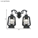 Industrial Lantern Wall Sconce Light Fixture - 2 Bulb Clear Glass Design In A Black/Bronze/Copper