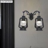 Industrial Lantern Wall Sconce Light Fixture - 2 Bulb Clear Glass Design In A Black/Bronze/Copper