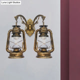 Industrial Lantern Wall Sconce Light Fixture - 2 Bulb Clear Glass Design In A Black/Bronze/Copper