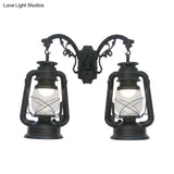 Industrial Lantern Wall Sconce Light Fixture - 2 Bulb Clear Glass Design In A Black/Bronze/Copper